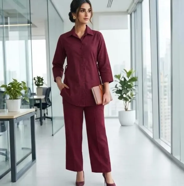 The_Xoxo_Women_Cotton_Kurta_Pant_Set_with_Floral_Thread_Embroidered_Koti,_3/4_Sleeve_Collared_Kurta,_Wine_Maroon_Ethnic_Wear_Co-Ord_Set