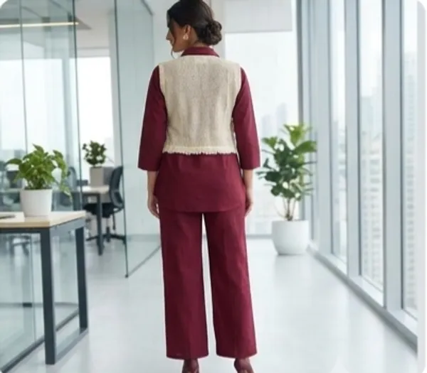 The_Xoxo_Women_Cotton_Kurta_Pant_Set_with_Floral_Thread_Embroidered_Koti,_3/4_Sleeve_Collared_Kurta,_Wine_Maroon_Ethnic_Wear_Co-Ord_Set