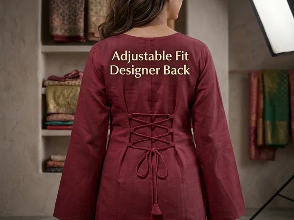 Women_Cotton_Blend_Short_Kurti_Top_with_Bell_Sleeves_&_Corset_Tie-Up_Back_|_Stylish_Designer_Neckline_Ethnic_Tunic_Kurta_for_Casual_Wear,_Office_&_Indo-Western_Styling
