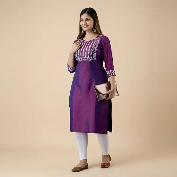 Womens_Purple_Embroidered_Kurti_With_White_Floral_Design