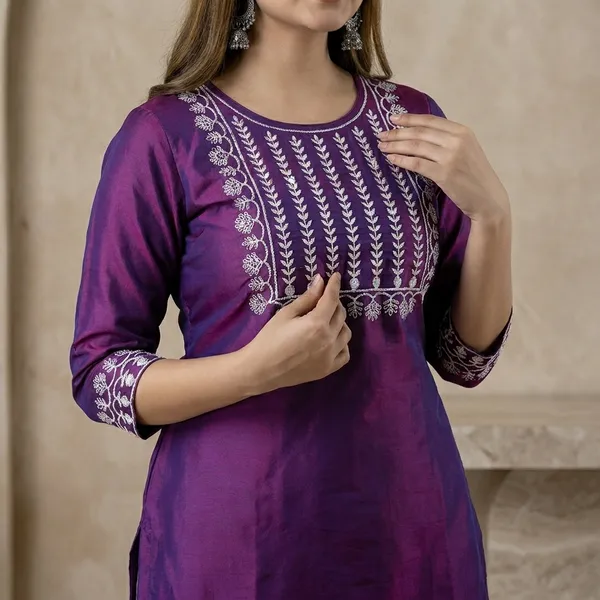 Womens_Purple_Embroidered_Kurti_With_White_Floral_Design