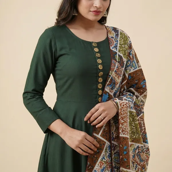 Elegant_Ethnic_Long_Anarkali_Dress_With_Printed_Dupatta_Full_Sleeves_Button_Detail_For_Party_Festive_Dress__Traditional_Outfit