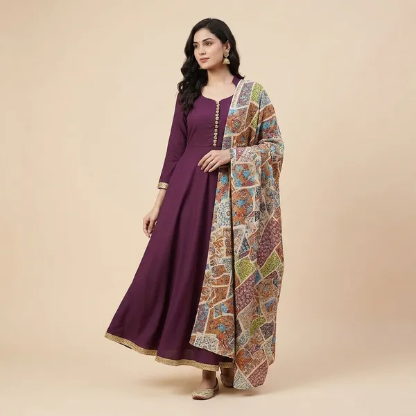 Elegant_Ethnic_Long_Anarkali_Dress_With_Printed_Dupatta_Wine