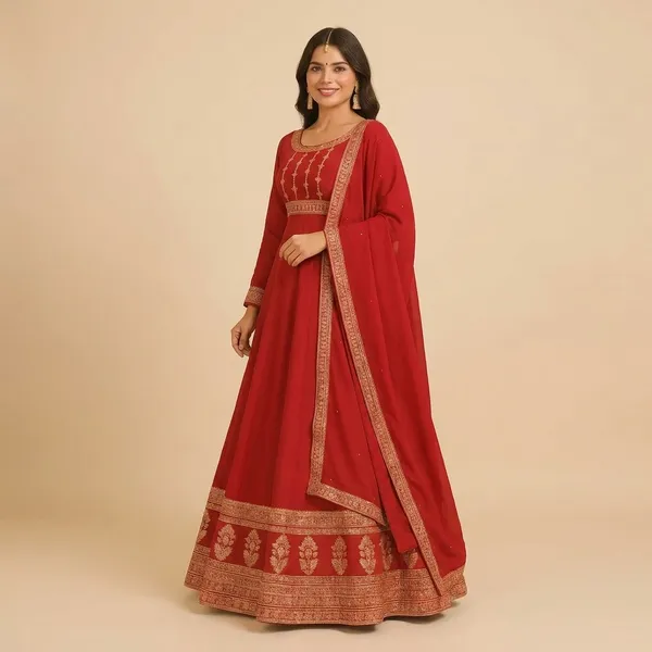 Designer_Womens_Anarkali_Dress_With_Golden_Embroidery_Festive_Wedding_Ethnic_Gown_Red