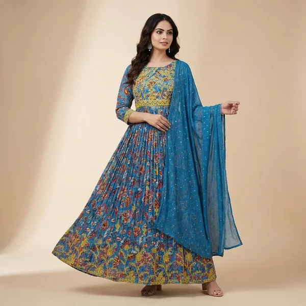 Womens_Ethnic_Floral_Printed_Anarkali_Gown_Cyan_Blue