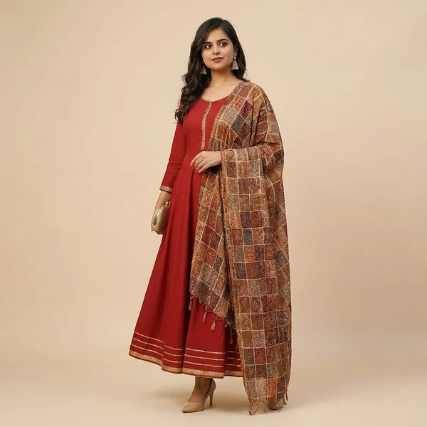 Womens_Elegant_Ethnic_Long_Anarkali_Dress_With_Printed_Dupatta_Red
