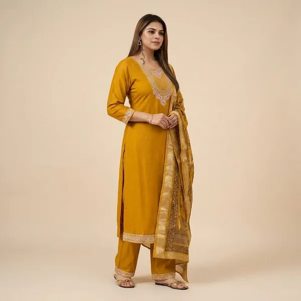 Womens_Berlin_Semi_Cotton_Embroidered_Kurta_Pant_Dupatta_Set_Mustard_Yellow