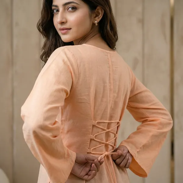 Women_Cotton_Blend_Short_Kurti_Top_With_Bell_Sleeves_Peach