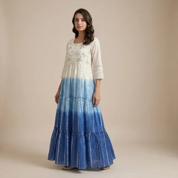 Womens_Ombre_Maxi_Dress_Tiered_Flowy_Gown_Indo_Western_White