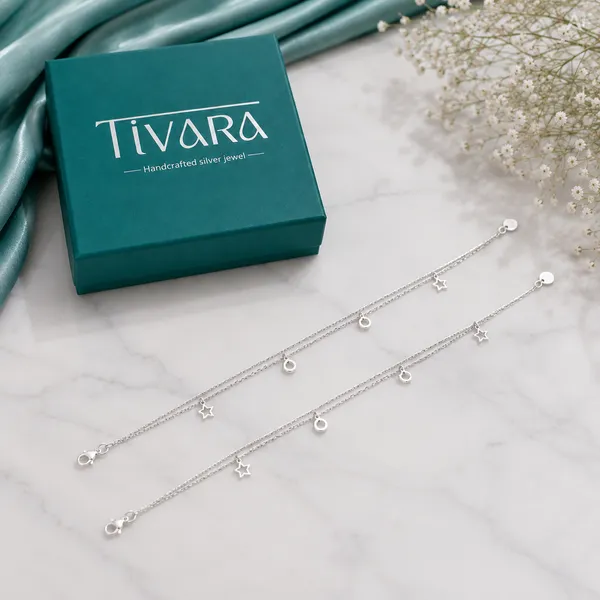 Star_And_Circle_Layered_Anklet_-_925_Silver_-_Single