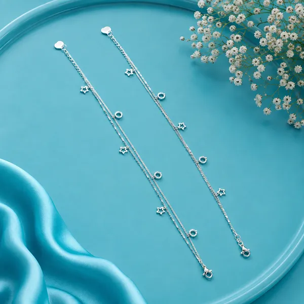 Star_And_Circle_Layered_Anklet_-_925_Silver_-_Single