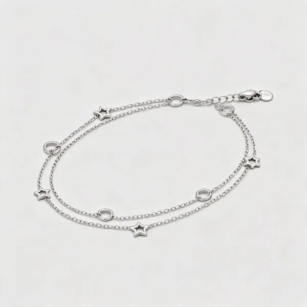 Star_And_Circle_Layered_Anklet_-_925_Silver_-_Single