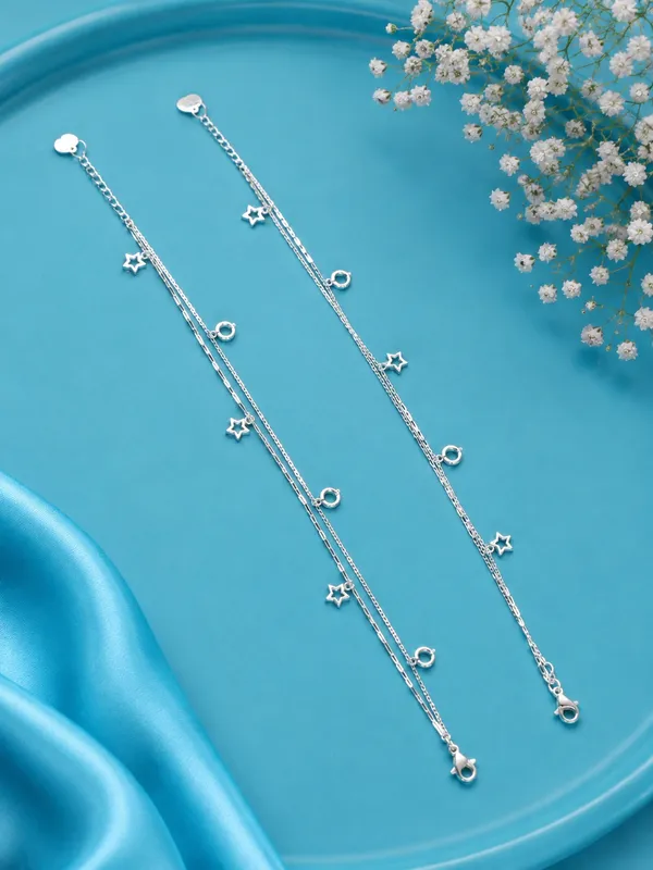 Star_And_Circle_Layered_Anklet_-_925_Silver_-_Single