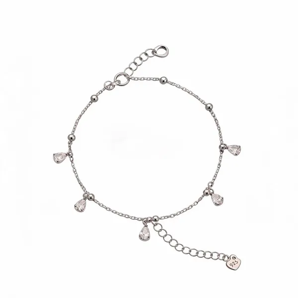 Pear_Solitaire_Charms_Anklet_-_925_Silver_-_Single