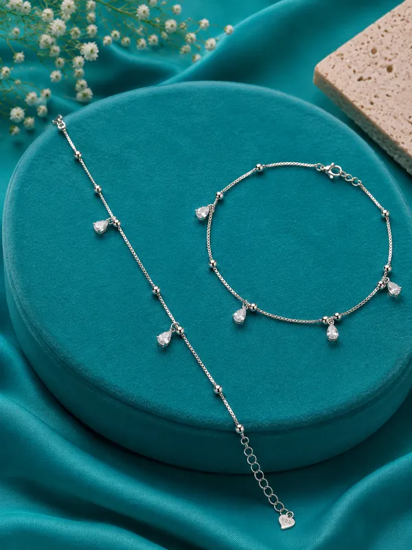 Pear_Solitaire_Charms_Anklet_-_925_Silver_-_Single