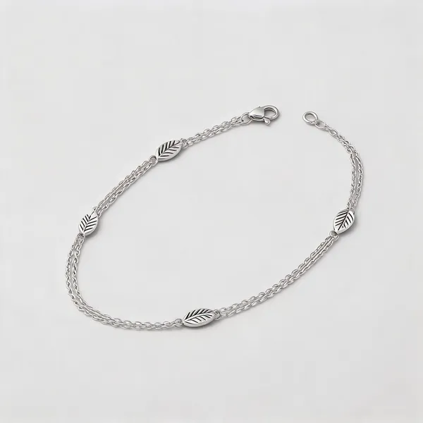 Nature_Leaf_Double_Chain_Anklet_925_Silver_-_Single