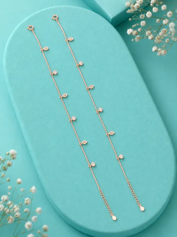 Tivara_Leaf_&_Sparkle_Double-Layer_Anklet_-_Single-_Rose_Gold_-_Made_with_925_Silver