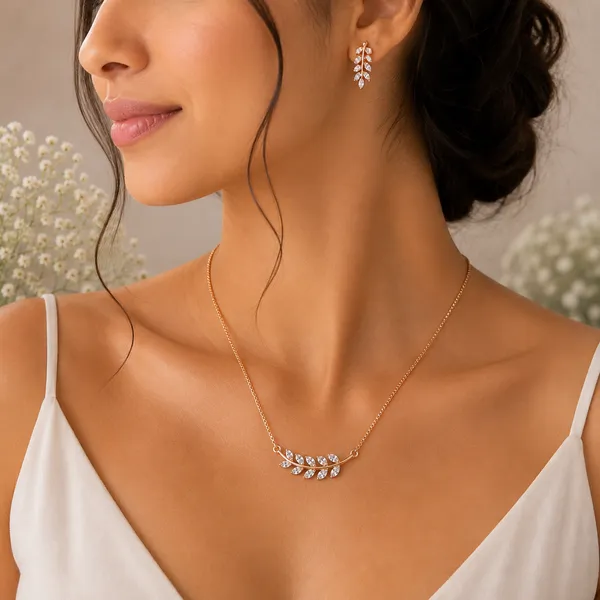 Elegant_Leafy_Sparkle_Necklace_Set_-_Rose_Gold_Plated_-_925_Silver