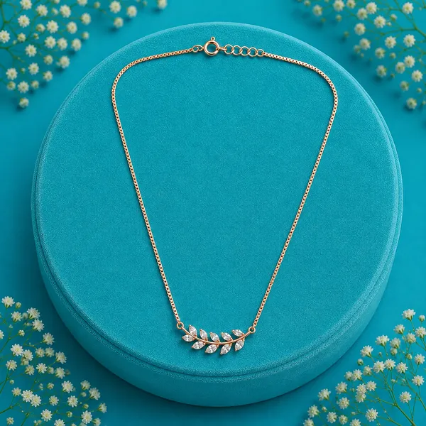 Elegant_Leafy_Sparkle_Necklace_Set_-_Rose_Gold_Plated_-_925_Silver