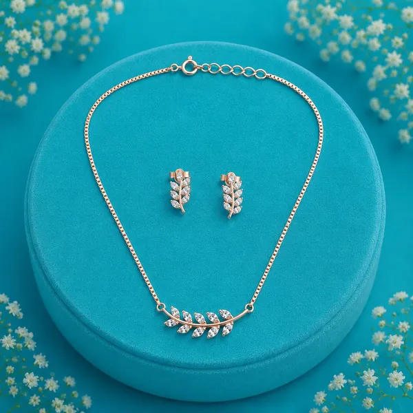 Elegant_Leafy_Sparkle_Necklace_Set_-_Rose_Gold_Plated_-_925_Silver