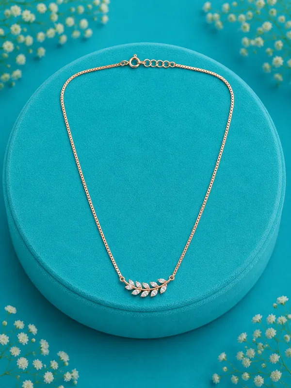 Elegant_Leafy_Sparkle_Necklace_Set_-_Rose_Gold_Plated_-_925_Silver