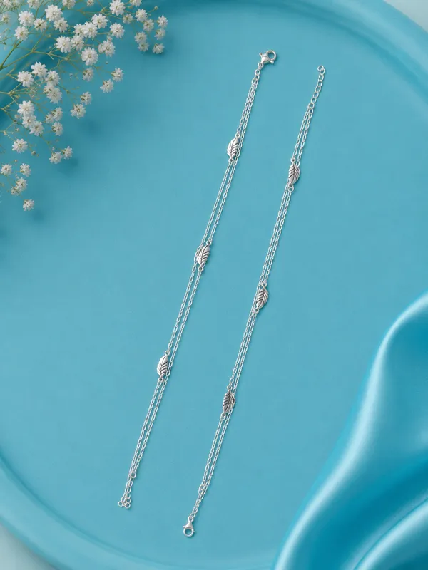 Nature_Leaf_Double_Chain_Anklet_925_Silver_-_Single