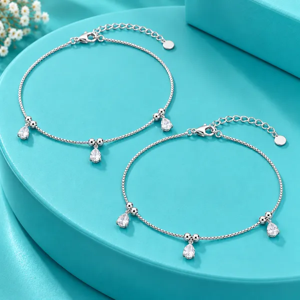 Pear_Solitaire_Charms_Anklet_-_925_Silver_-_Single