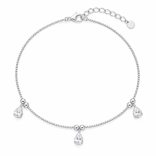 Pear_Solitaire_Charms_Anklet_-_925_Silver_-_Single