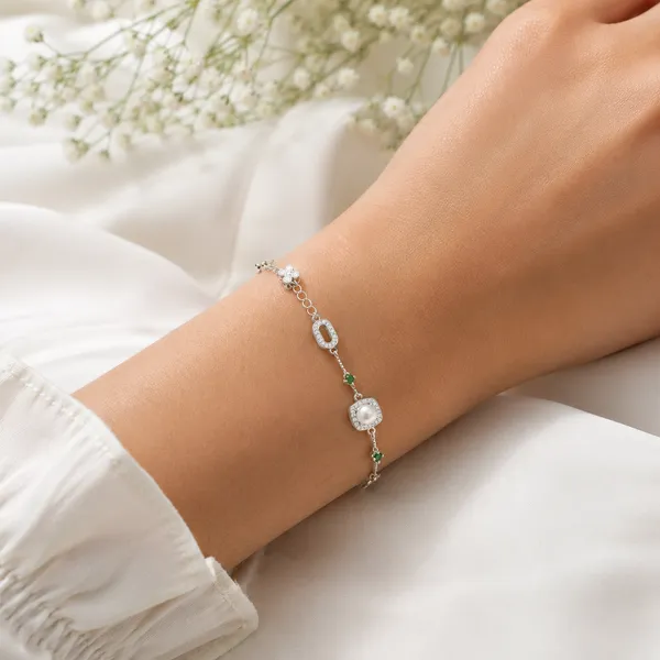 Emerald_&_Pearl_Halo_Bracelet_-_Green_-_Made_With_925_Silver