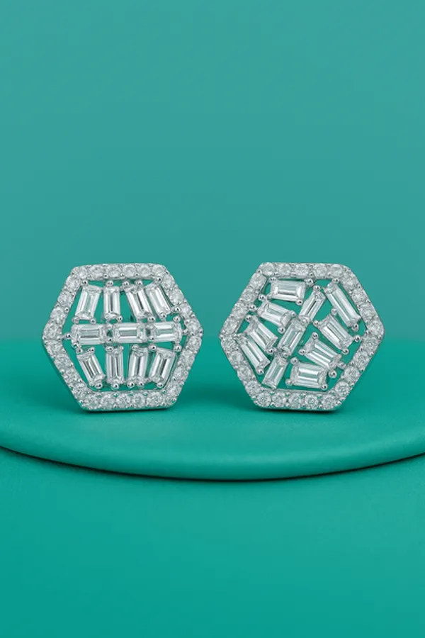 Geogleam_Hexa_Studs_925_Silver_Earrings_With_Aaa_Zircons