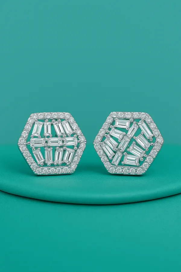 Geogleam_Hexa_Studs_925_Silver_Earrings_With_Aaa_Zircons