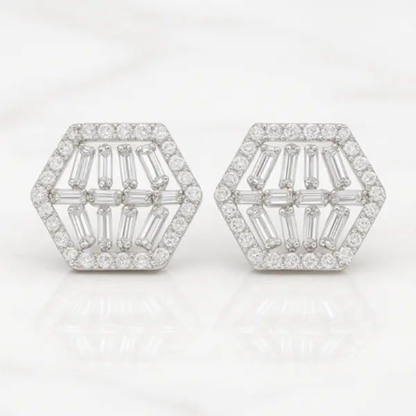 Geogleam_Hexa_Studs_925_Silver_Earrings_With_Aaa_Zircons