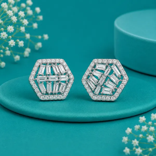 Geogleam_Hexa_Studs_925_Silver_Earrings_With_Aaa_Zircons