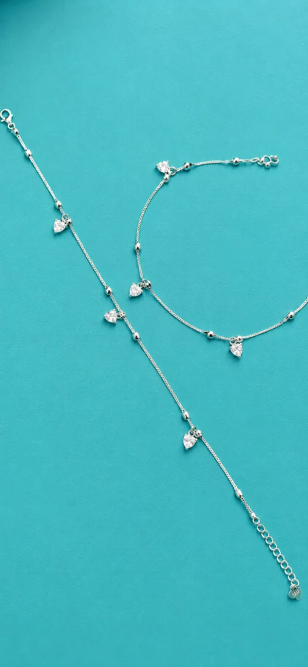 Heart_Solitaire_Charms_Anklet_-_925_Silver_-_Single