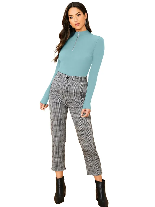 Women's_Solid_Blue_Ribbed_High_Neck_Long_Sleeve_Top_With_Zipper_Detail
