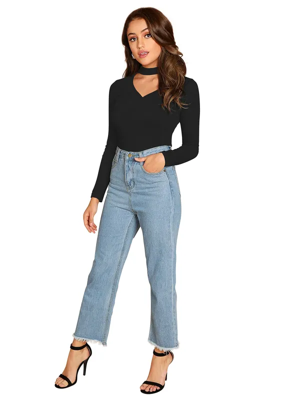 Black_V_Neck_Choker_Style_Full_Sleeve_Top