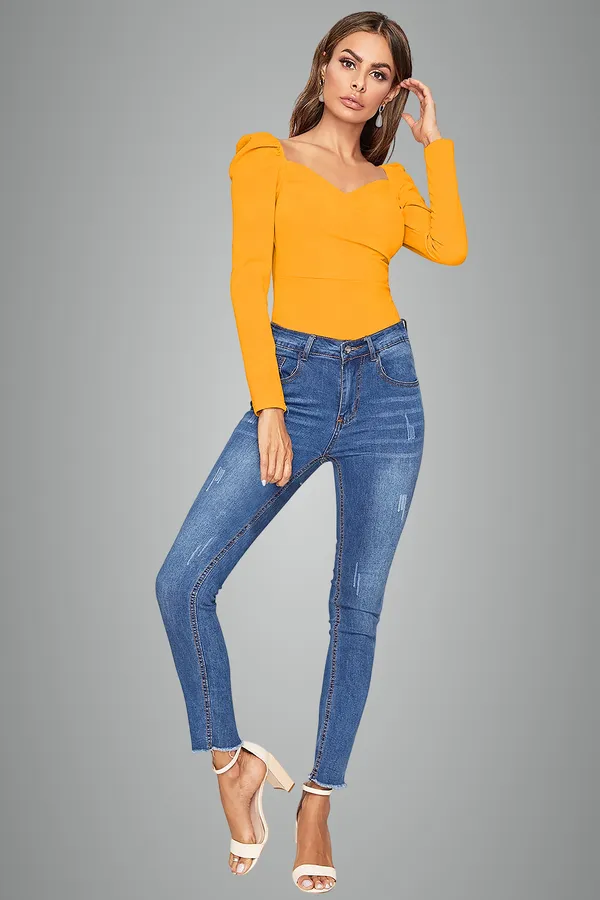 Women's_Mustard_Yellow_Puff_Sleeve_Sweetheart_Neck_Top