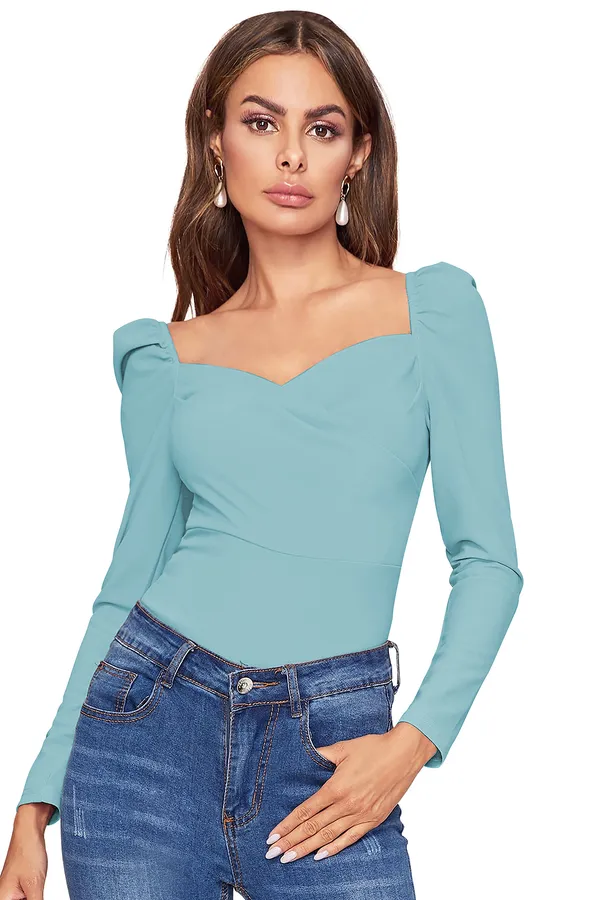 Women's_Blue_Puff_Sleeve_Sweetheart_Neck_Top_With_Jeans_Combo