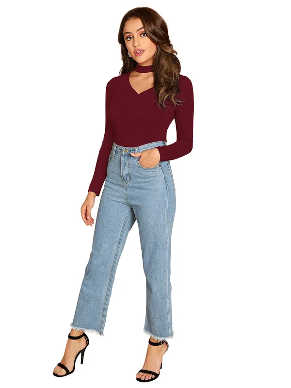 Maroon_Choker_Neck_Long_Sleeve_Top