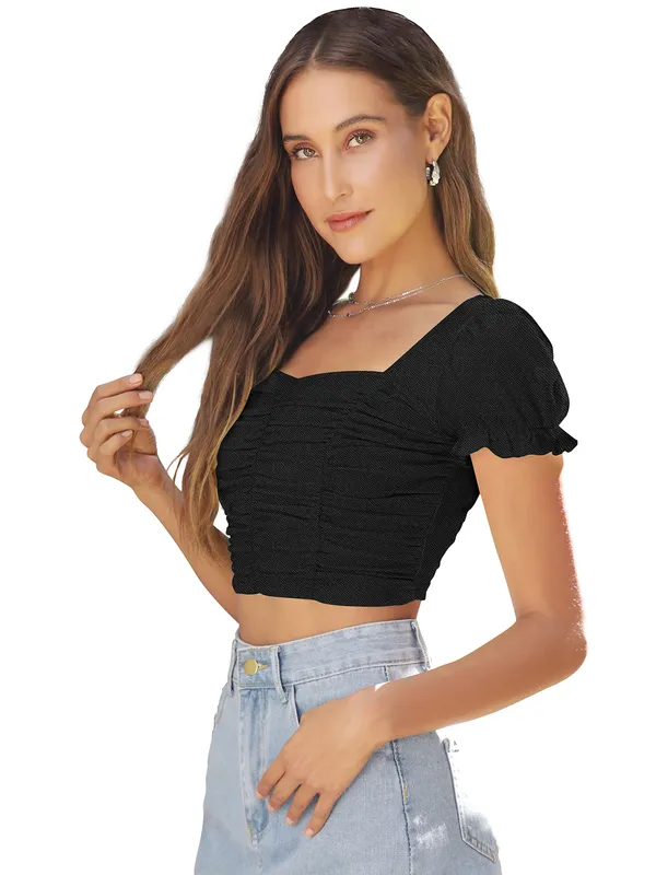 Black_Ruched_Puff_Sleeve_Crop_Top_For_Women