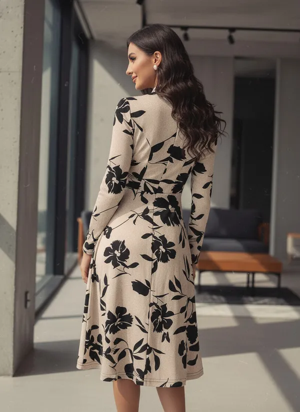 Beige_Knitted_Printed_Dress