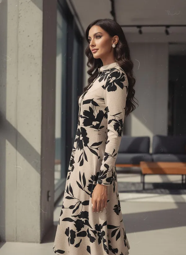 Beige_Knitted_Printed_Dress