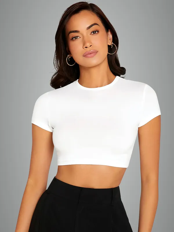 White_Fitted_Crop_Top_For_Women