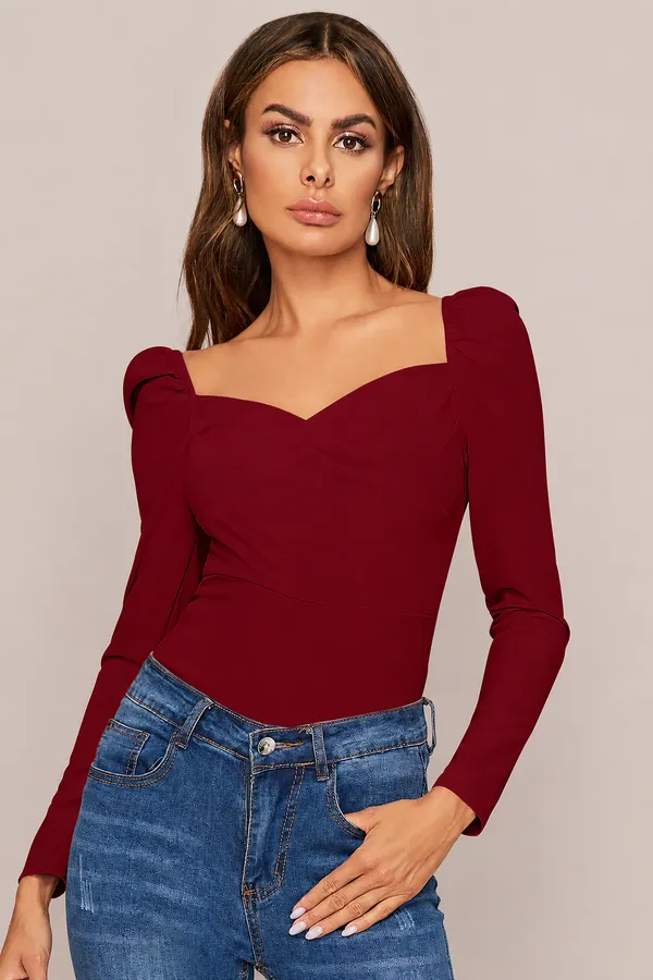 Maroon_Puff_Sleeve_Sweetheart_Neck_Top_For_Women