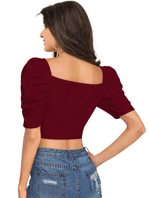 Maroon_Puff_Sleeve_Crop_Top_With_Sweetheart_Neckline