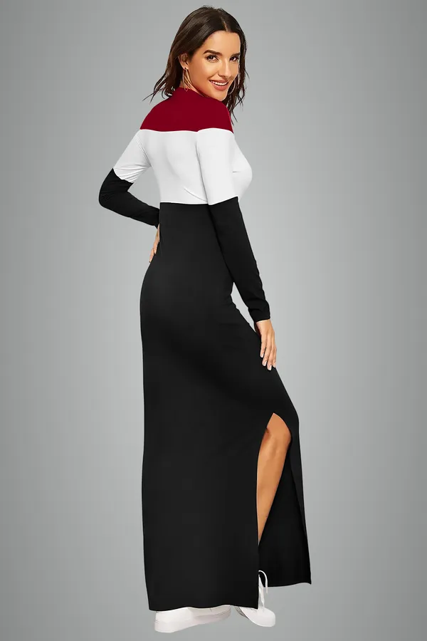 Women's_Color_Block_Maxi_Dress_With_Side_Slit_Burgundy,_White_And_Black