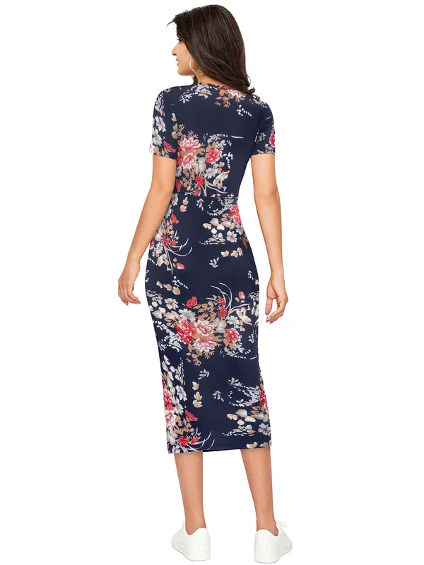 Navy_Blue_Floral_Print_Midi_Dress_With_Side_Slit