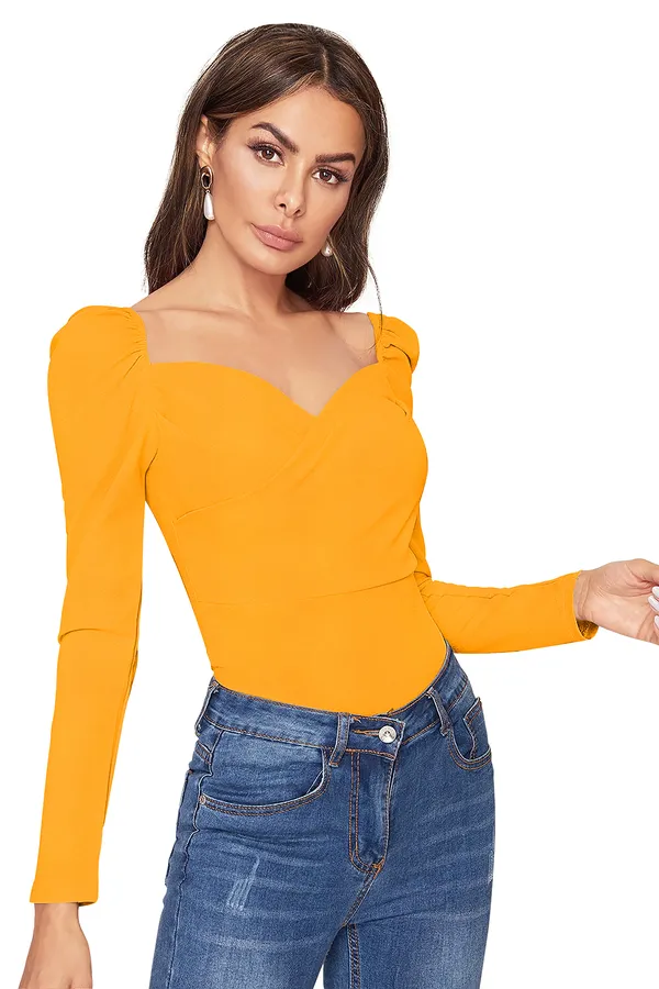 Women's_Mustard_Yellow_Puff_Sleeve_Sweetheart_Neck_Top