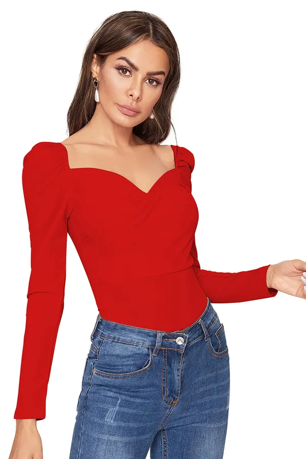 Women's_Red_Puff_Sleeve_Sweetheart_Neck_Bodysuit_Top