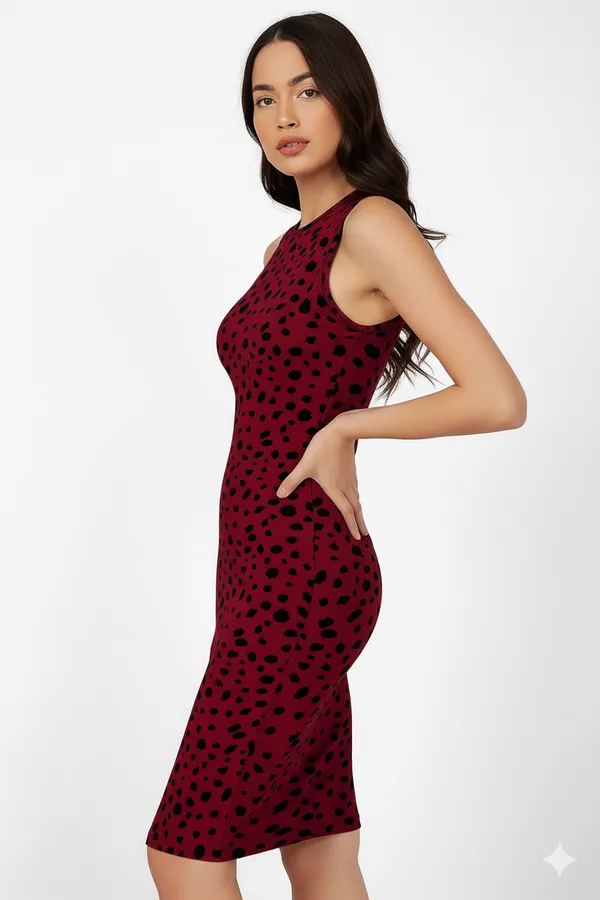 Wine_Red_Animal_Print_Bodycon_Dress